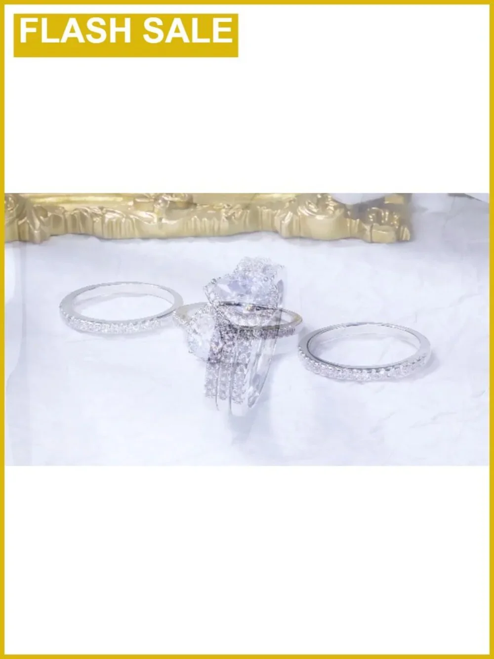 18K White Gold Plated Halo CZ 3-in-1 Bridal Ring Set Wedding Engagement